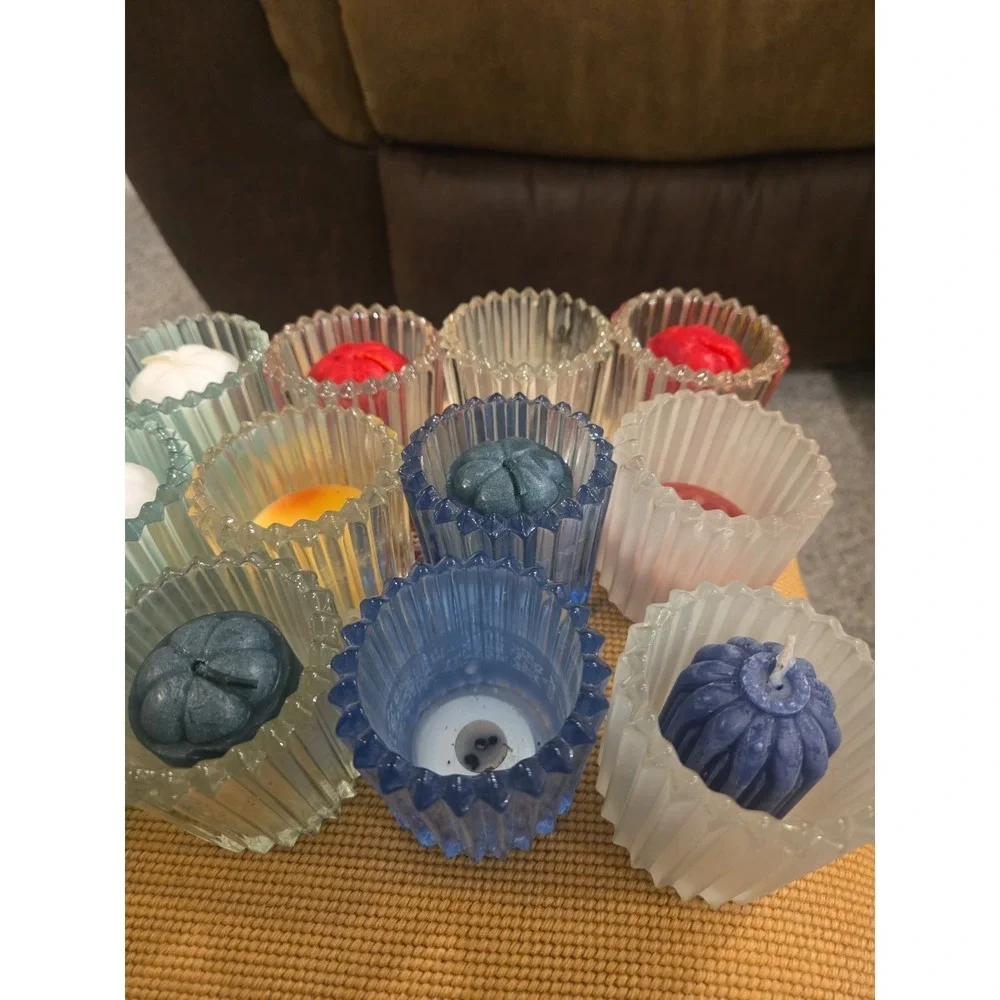 Vintage Indiana Glass Candle Holder Lot 15 Multi Color Ribbed USA Pressed Glass